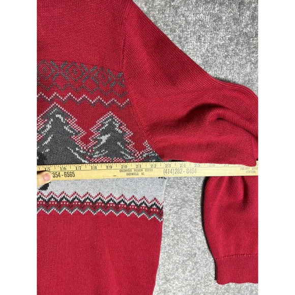 Chaps 1/4 Zip Moose Winter Christmas Knit Pullover Sweater Mens Large Red Cotton - Picture 15 of 16